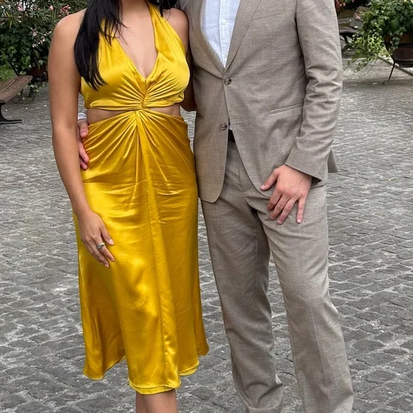 Reformation Golden Yellow Halter Twist Midi Dress - Picture 6 of 6